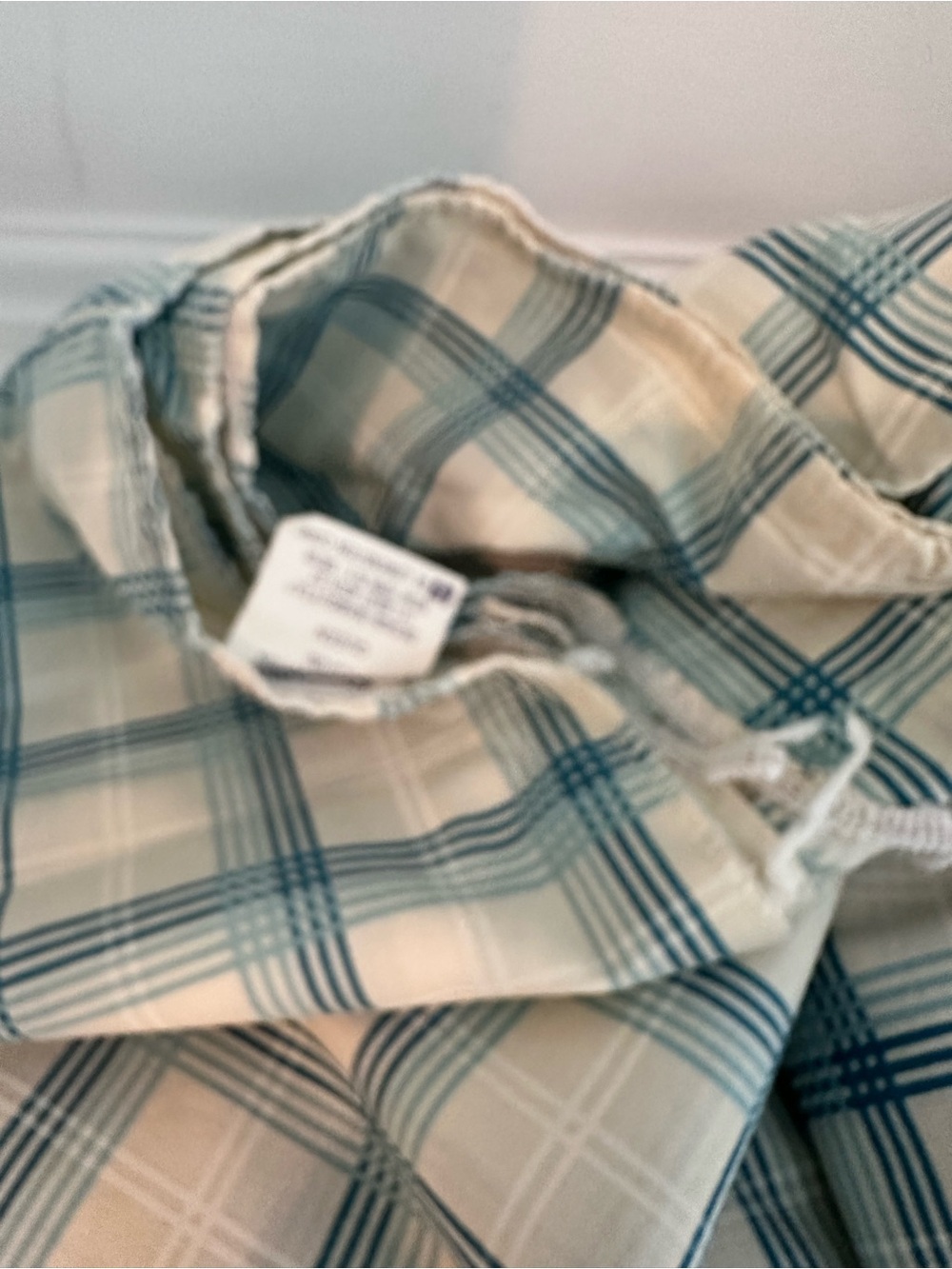 Vintage 1970s Wamsutta Ultracale Blue/White Plaid Queen Fitted Sheet~Poly Cotton - Picture 8 of 11
